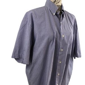 Ralph Lauren Gingham Short Sleeve Button Down Shirt Logo Blue-White Men’s Large